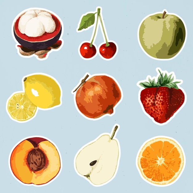 Vecteur gratuit Éléments de conception de collection d'autocollants de fruits tropicaux vectorisés