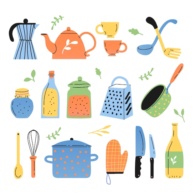 Éléments de cuisine dessinés à la main