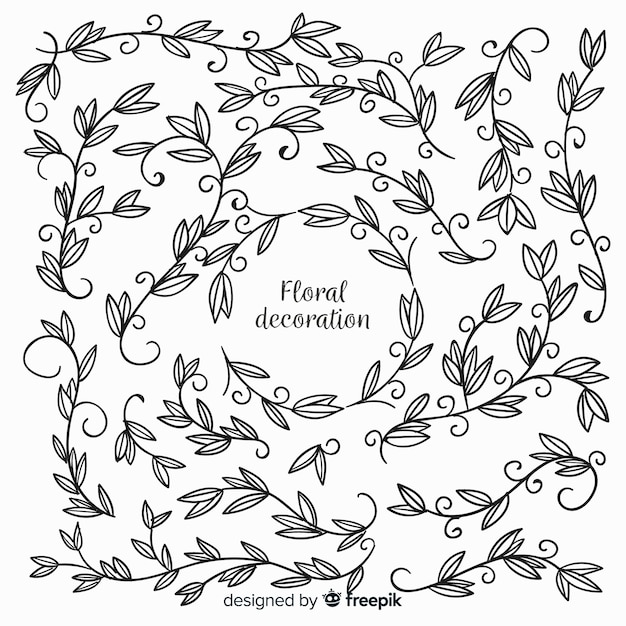 Vecteur gratuit Éléments de décoration florale dessinés à la main sans couleur