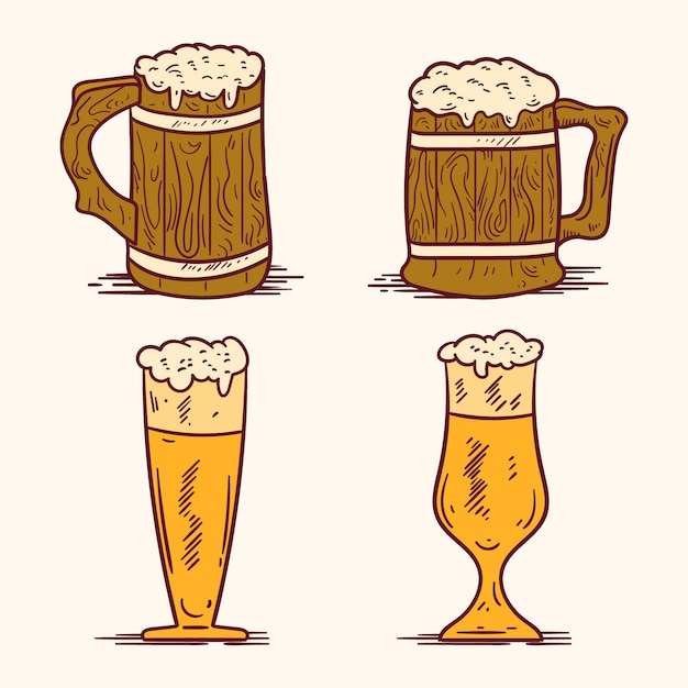 Vecteur gratuit Éléments de dessin de bière dessinés à la main