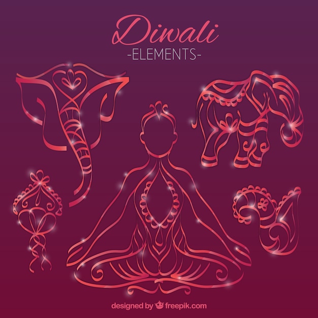éléments de Diwali dessinés à la main