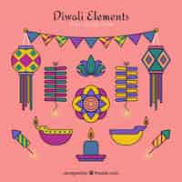 Vecteur gratuit Éléments diwali multicolores