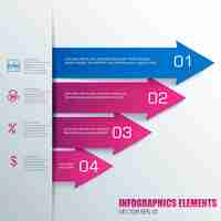 Vecteur gratuit Éléments d'infographie d'affaires de couleurs bleues et roses avec des champs de texte de flèches horizontales