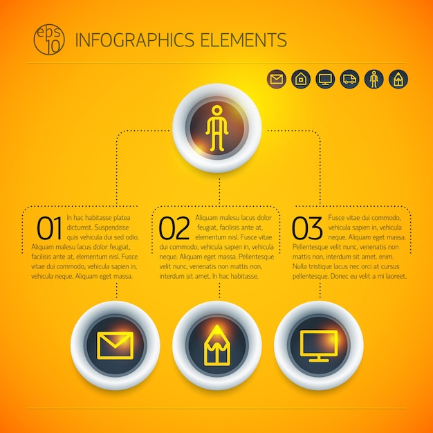 Éléments D'infographie Entreprise Numérique Abstraite Avec Des Icônes De Texte Anneaux Sur Fond Orange Clair Isolé