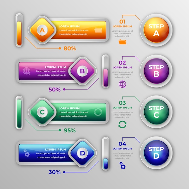 Vecteur gratuit Éléments infographiques brillants réalistes