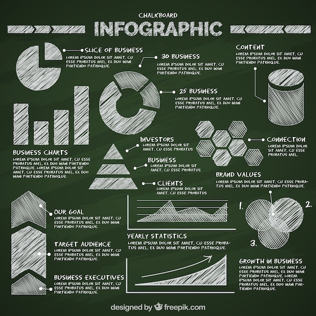 Vecteur gratuit Éléments infographiques fixés dans le style tableau noir