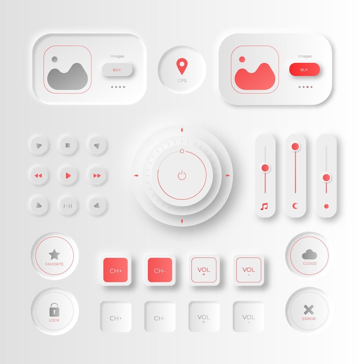 Vecteur gratuit éléments d'interface utilisateur de conception neumorphique