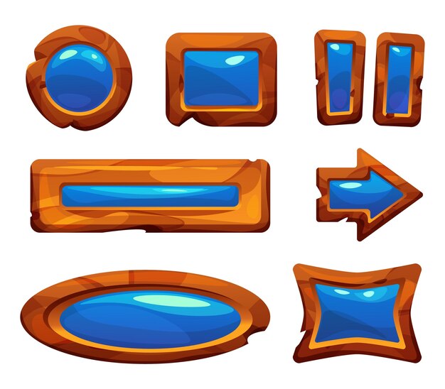 Éléments de jeu en bois avec des incrustations de cristal bleu