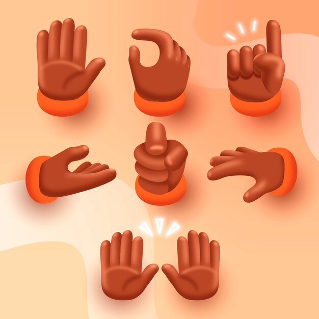 Vecteur gratuit Éléments de mains emoji dégradés