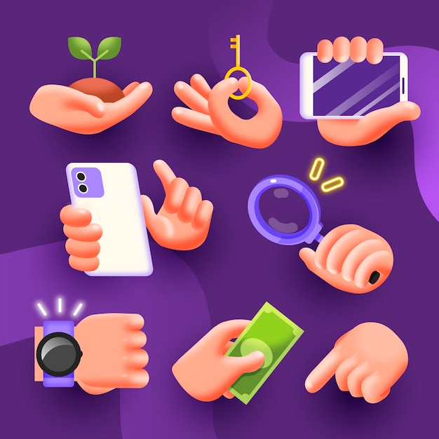 Vecteur gratuit Éléments de mains emoji dégradés