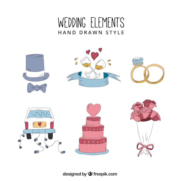 Éléments de mariage collection dessinée à la main