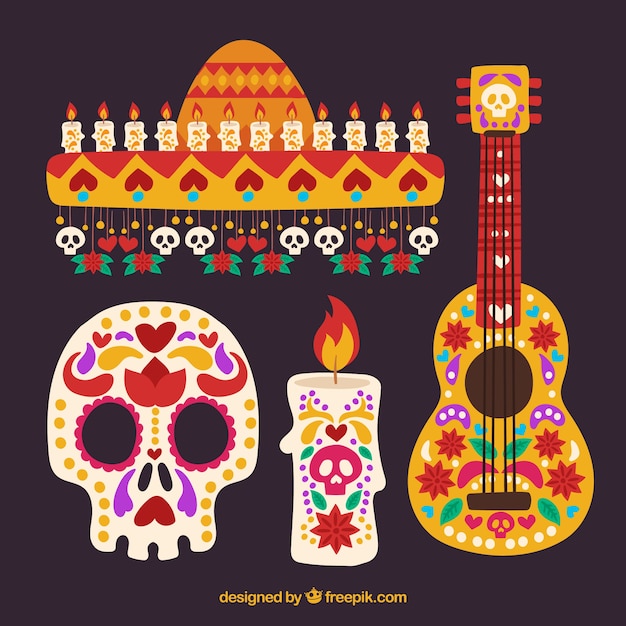 Vecteur gratuit eléments mexicains avec un style coloré