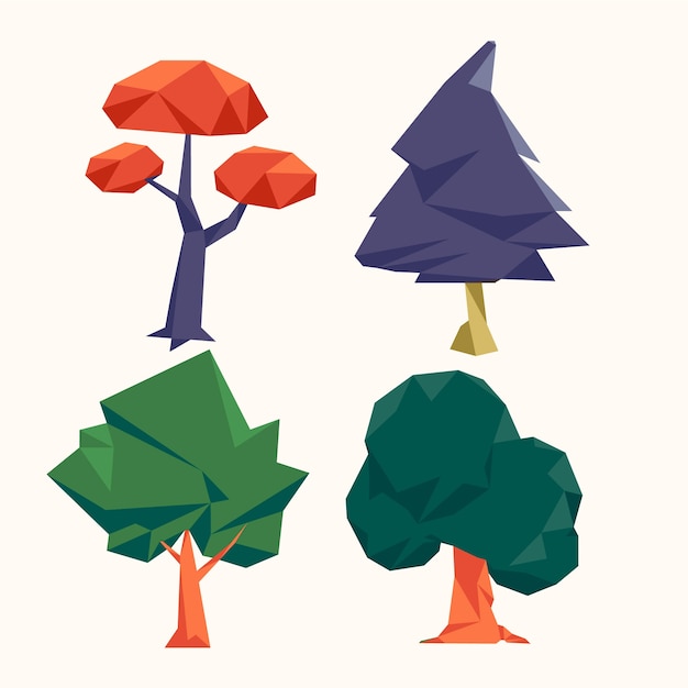 Vecteur gratuit Éléments de nature low poly design plat