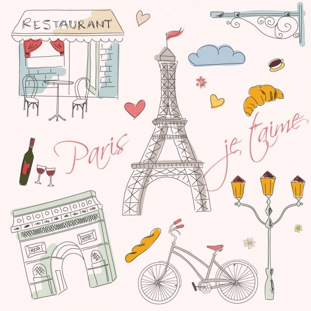 Vecteur gratuit éléments de paris dessinés à la main