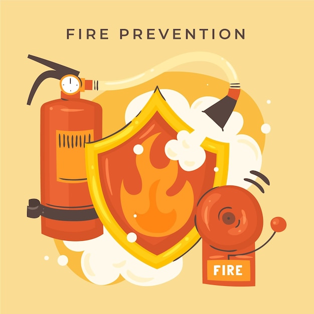 Vecteur gratuit Éléments de prévention des incendies dessinés à la main
