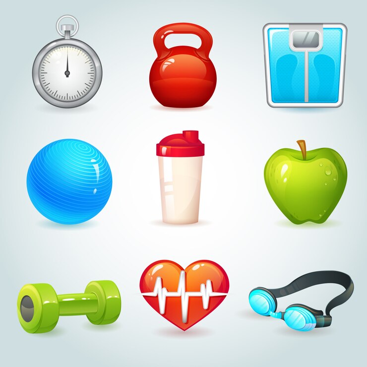Vecteur gratuit éléments réalistes sport et fitness mis en illustration vectorielle isolé
