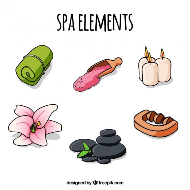 Vecteur gratuit Éléments de spa dessinés à la main pack