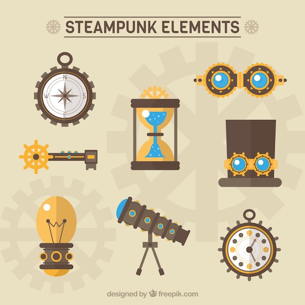 Éléments Steampunk Paquet En Design Plat