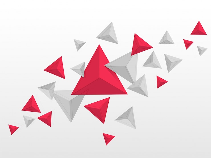 Vecteur gratuit éléments triangulaires abstraits en couleurs rouges et grises, fond géométrique en forme de géométrie volante.