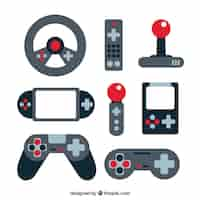 Vecteur gratuit Éléments de videogame mis en design plat