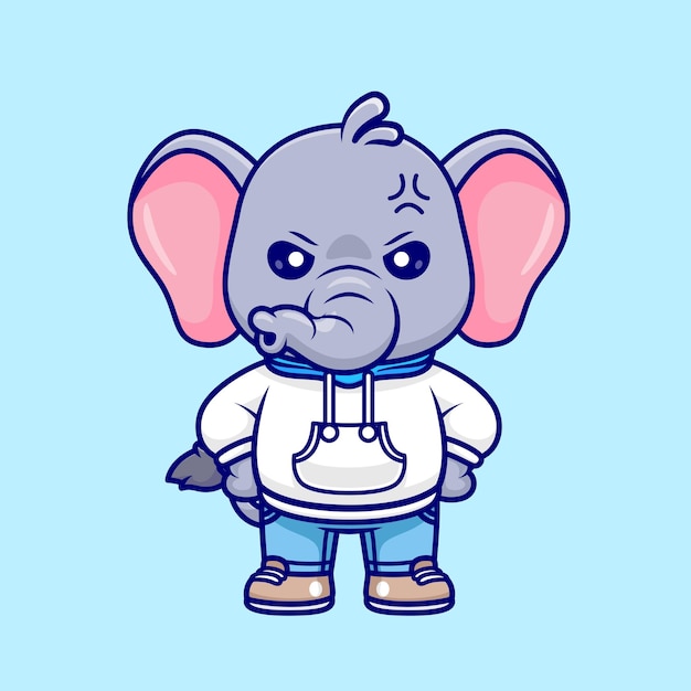 Vecteur gratuit Éléphant en colère mignon portant une illustration d'icône de vecteur de dessin animé de veste à capuche. nature animale isolée