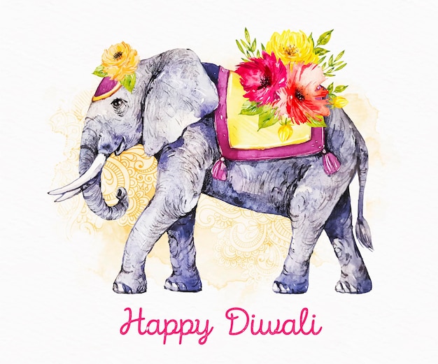 Éléphant Floral Happy Diwali événement