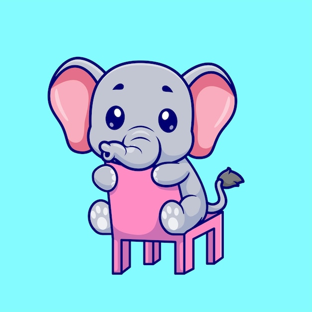 Vecteur gratuit Éléphant mignon assis sur une chaise dessin animé vecteur icône illustration animal nature icône concept isolé