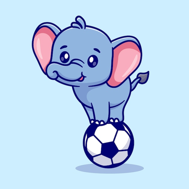 Vecteur gratuit Éléphant mignon debout sur le ballon de football cartoon vector icon illustration icône de sport animal isolé