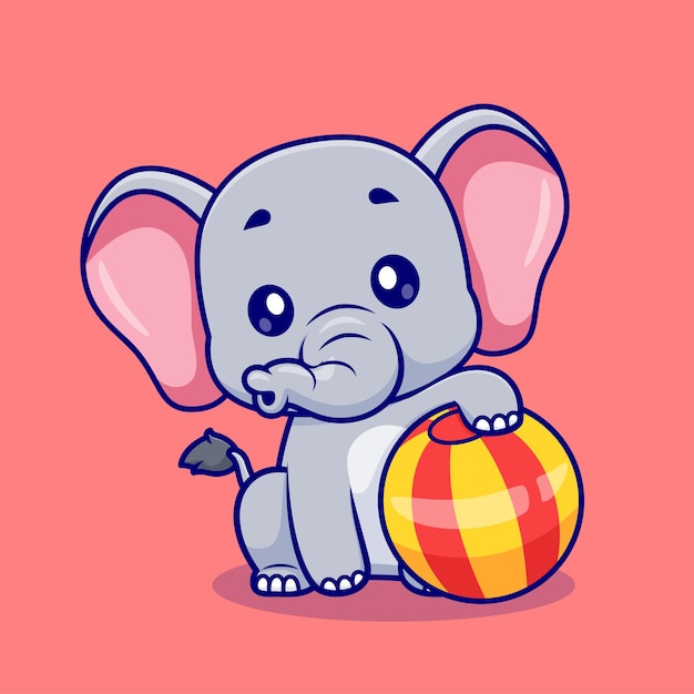 Vecteur gratuit Éléphant mignon jouant au ballon cirque dessin animé vecteur icône illustration animal sport icône isolé plat