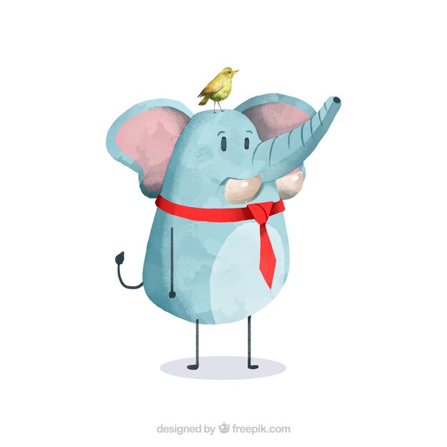 Éléphant Mignon Et L'oiseau