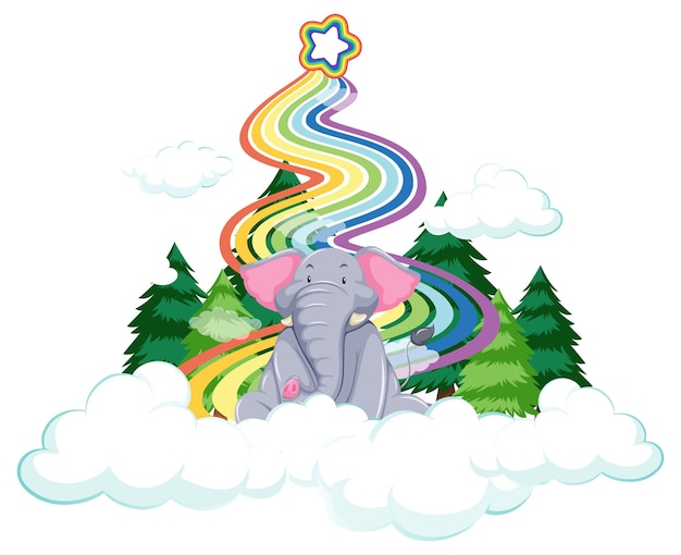 Un éléphant Sur Le Nuage Avec Arc-en-ciel Sur Fond Blanc