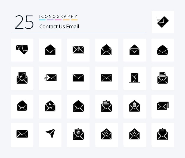 Vecteur gratuit email 25 pack d'icônes solid glyph comprenant la modification de l'enveloppe de courrier électronique