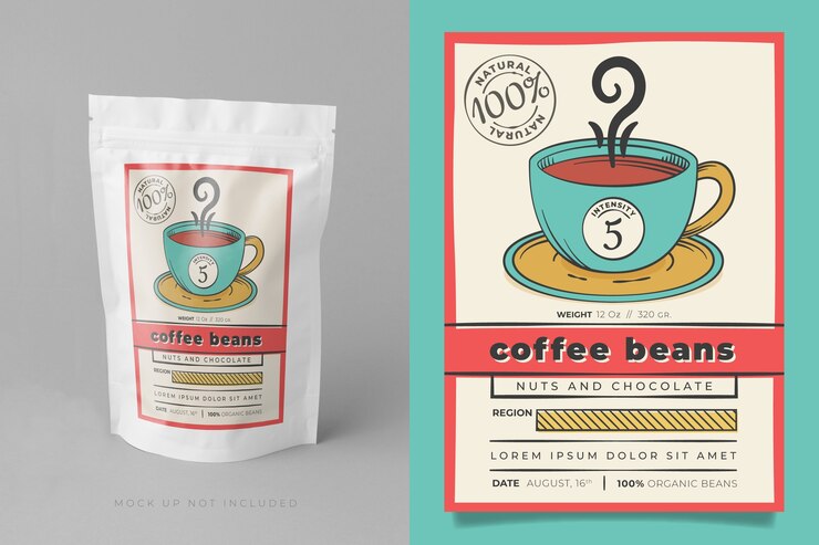 Vecteur gratuit emballage d'étiquette de café dessiné à la main