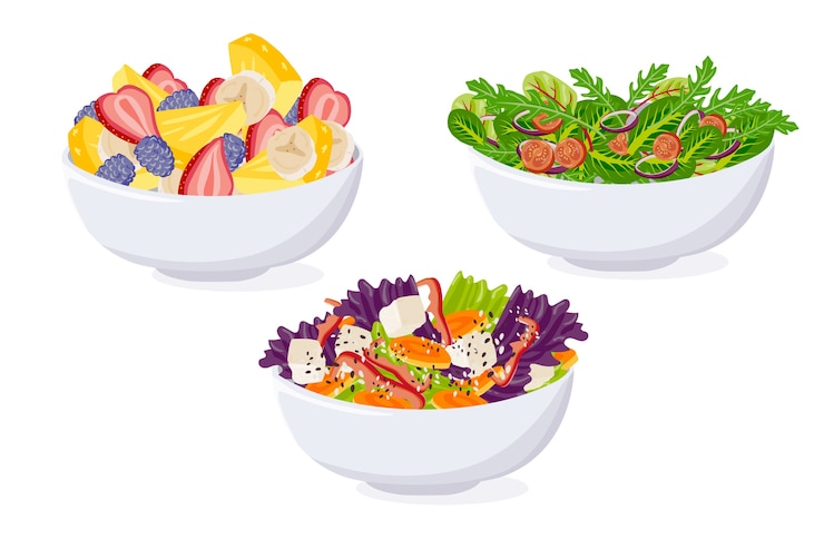 Vecteur gratuit emballage de fruits et de salades