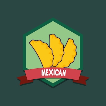 Emblème de la cuisine mexicaine avec empanadas sur fond vert, design coloré. illustration vectorielle