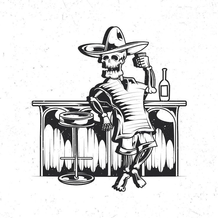 Vecteur gratuit emblème isolé avec illustration du squelette ivre mexicain