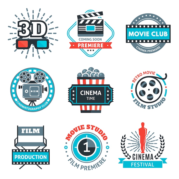 Vecteur gratuit emblèmes colorés de cinéma