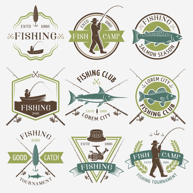 Emblèmes colorés de clubs de pêche