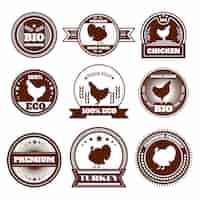 Vecteur gratuit emblèmes de dinde au poulet écologique