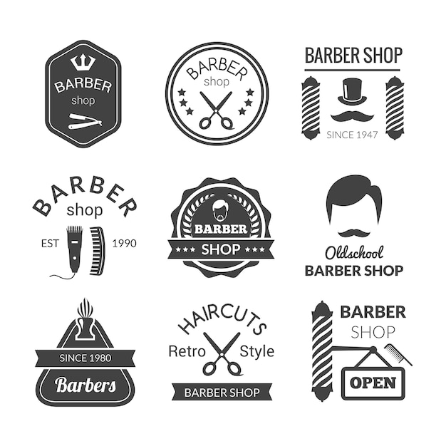 Vecteur gratuit emblèmes du salon de coiffure