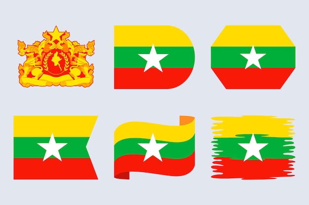 Emblèmes Nationaux Du Myanmar Design Plat Dessinés à La Main