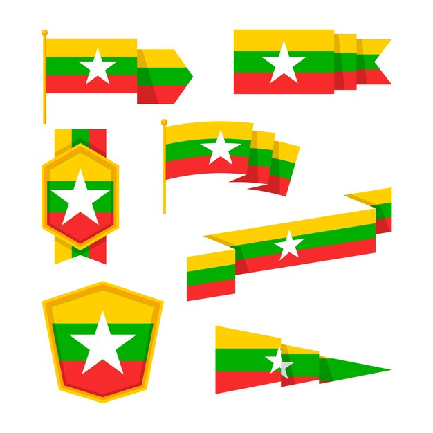Emblèmes nationaux du myanmar design plat dessinés à la main