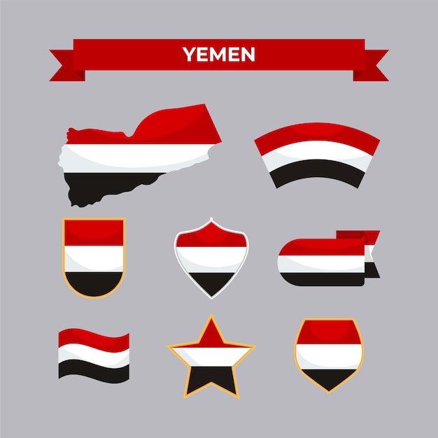 Emblèmes Nationaux Du Yémen Design Plat Dessinés à La Main