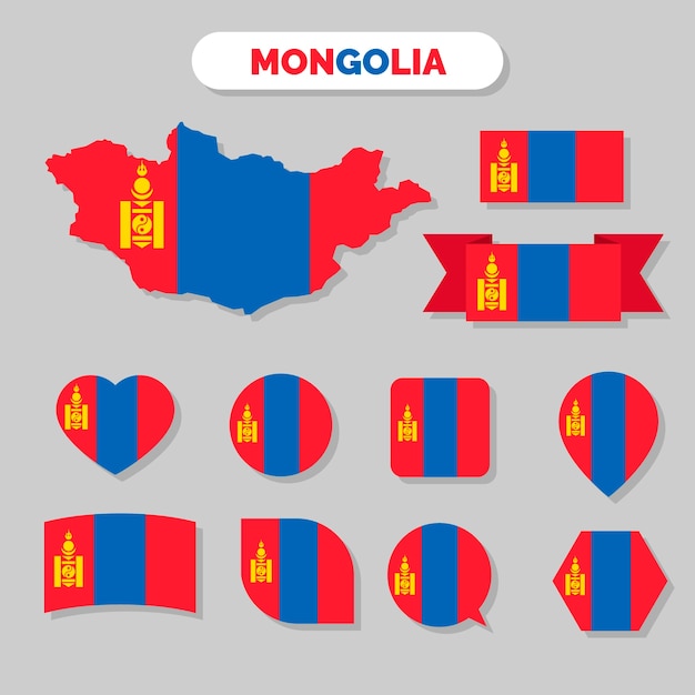 Vecteur gratuit emblèmes nationaux de mongolie design plat