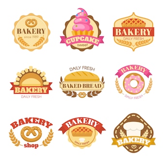 Emblèmes plats colorés de boulangerie