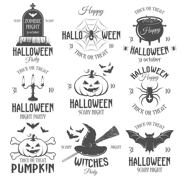 Vecteur gratuit emblèmes rétro halloween noir et blanc