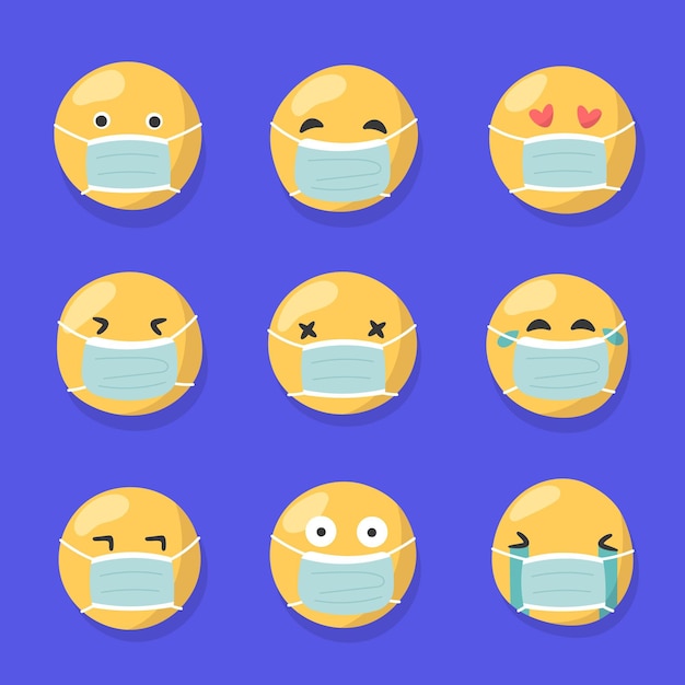 Vecteur gratuit emoji design plat avec masque facial