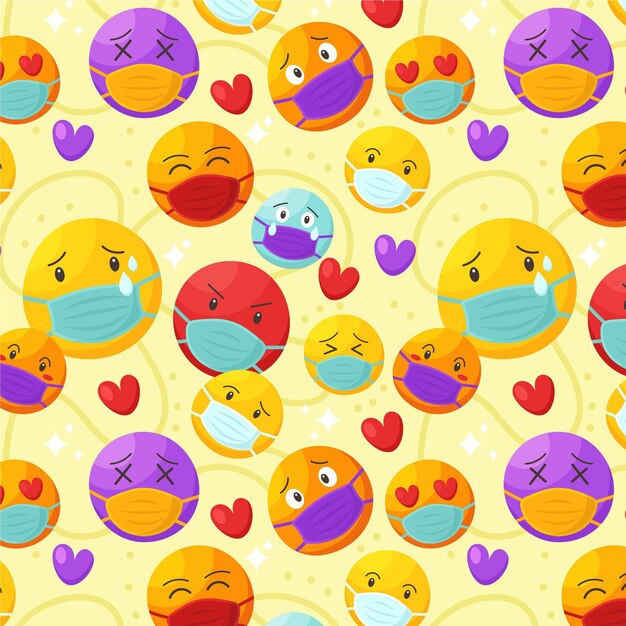 Emoji de dessin animé avec motif de masque facial