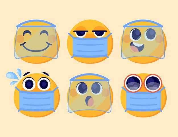 Vecteur gratuit emoji de dessin animé avec pack de masque facial