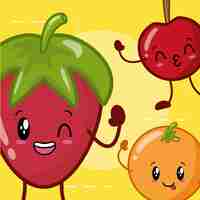 Vecteur gratuit emojis aux fruits de kawaii